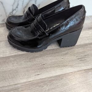 Dirty Laundry Black Patent Block Heel Loafers